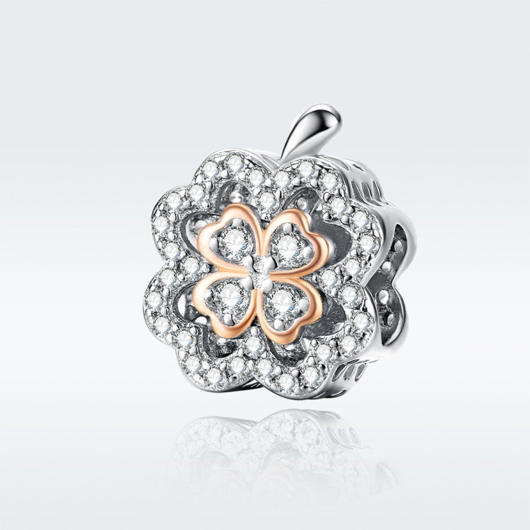 Sterling silver four-leaf clover zircon charm bead