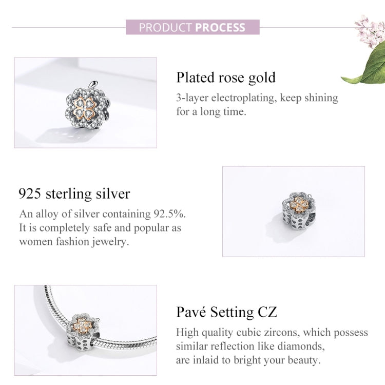 S925 sterling silver four-leaf clover zircon bead charm shown on bracelet