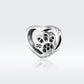 Sterling silver heart charm bead with black paw print zircon accent