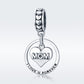 Sterling silver heart charm bead with hanging round "MOM" pendant and love u forever text