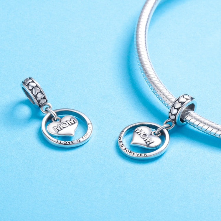Two sterling silver heart charm beads on snake chain with "MOM" and love u forever