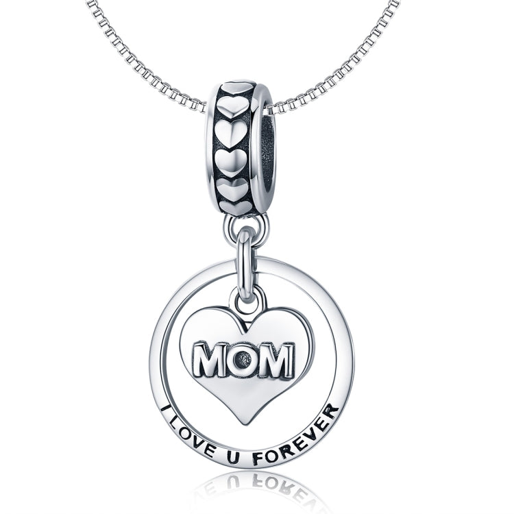 Sterling silver heart charm pendant with "MOM" and love u forever on a chain necklace