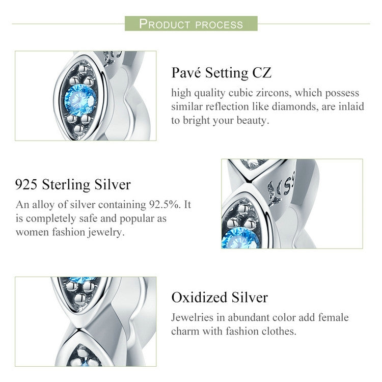 Sterling silver bead with blue pavé CZ and oxidized detailing