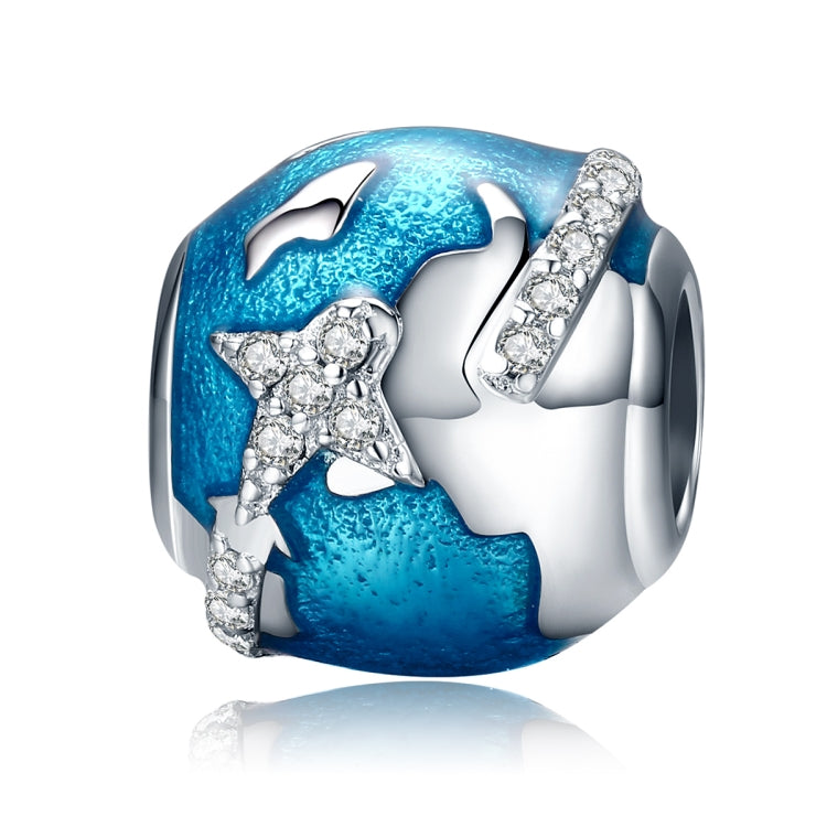 Sterling silver globe bead with blue enamel and crystal star accents
