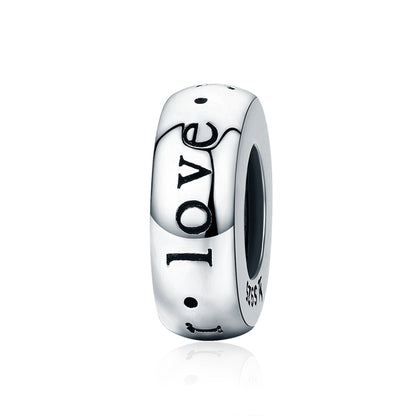 Sterling silver heart bead with “love you” lettering