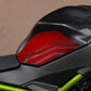 Red carbon-fiber style fuel tank side decoration sticker on Kawasaki Z650 tank