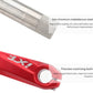 Red hollow mountain bike crank arm with chainring tooth area close-up