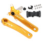 Gold hollow mountain bike crankset with bottom bracket, left and right arms