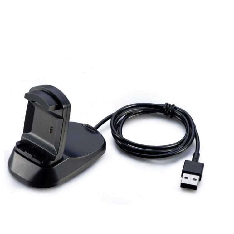 Black smartwatch charging dock with cable and USB plug