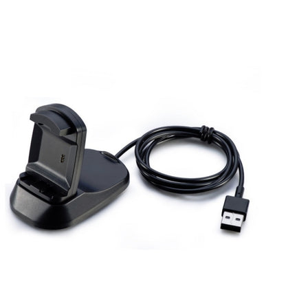 Black smartwatch charging dock with cable and USB plug
