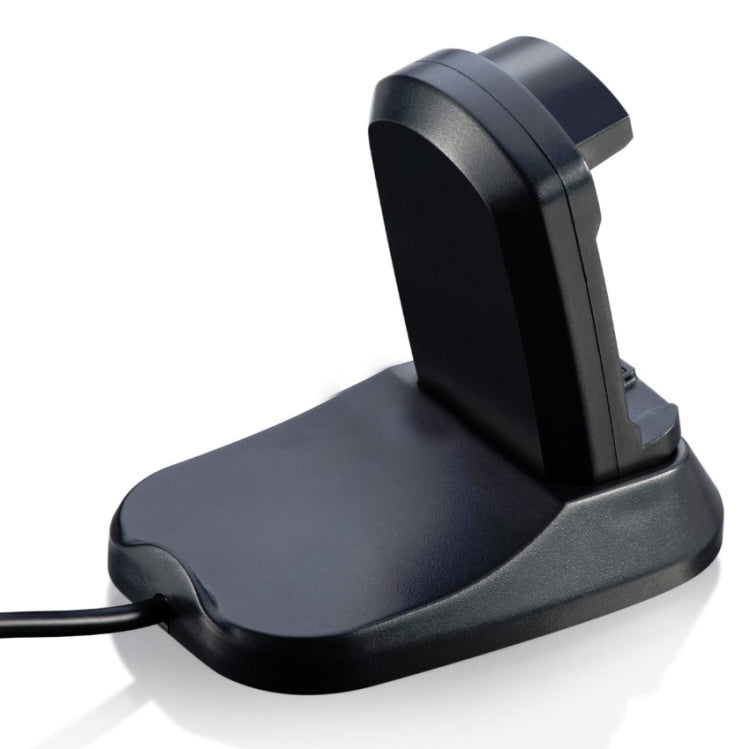 Black smartwatch charging dock base with upright cradle and cable