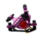 Purple hydraulic disc brake caliper with mounting bracket and hose port