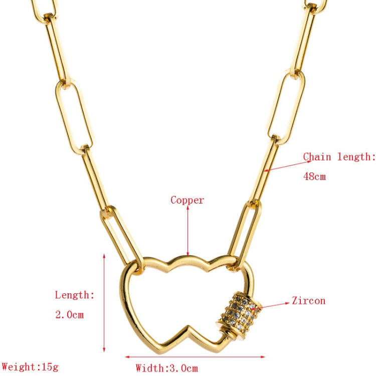 Gold-tone double heart pendant necklace with bezel-set multicolor zircon on the clasp