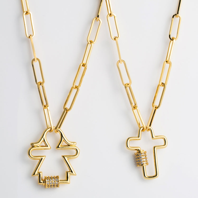 Gold-tone cross pendant necklace set with zircon-stone accents and link chain