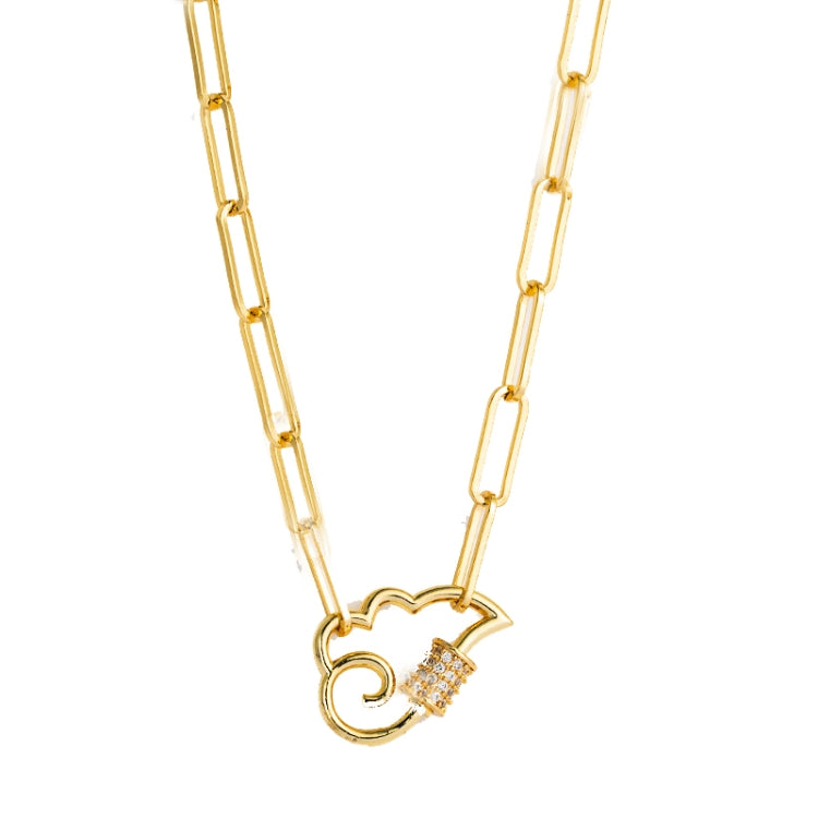 Gold-tone chain necklace with heart-shaped zircon pendant and clasp closure