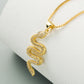 Gold snake-shaped pendant with zircon-studded surface on link chain