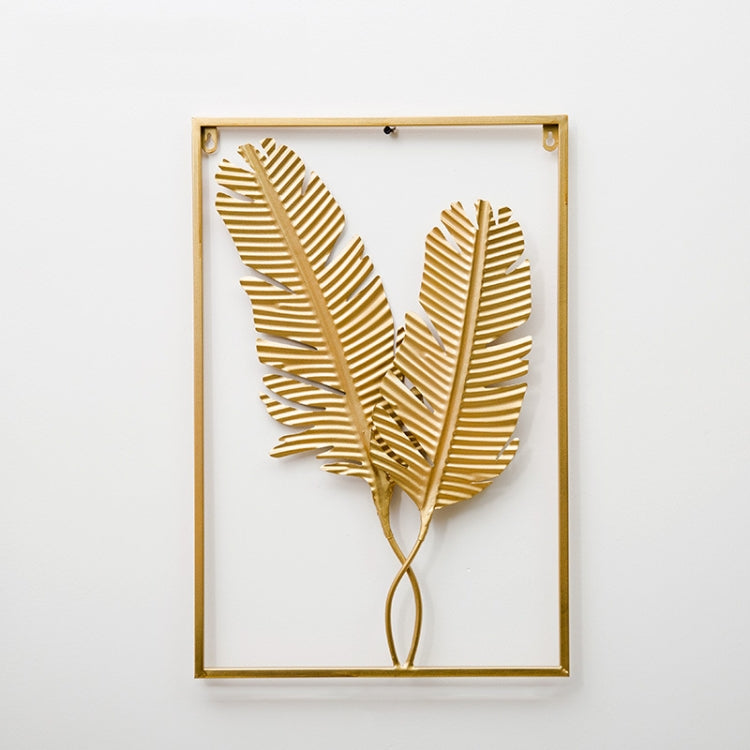 Gold metal leaf wall hanging decoration in rectangular frame, botanical stem design