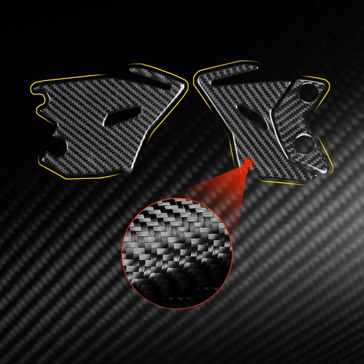 Motorcycle footrest decoration sticker set, black carbon-fiber pieces with weave texture close-up