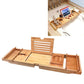 Bamboo wood bathtub shelf tray with phone/tablet holder and side slots
