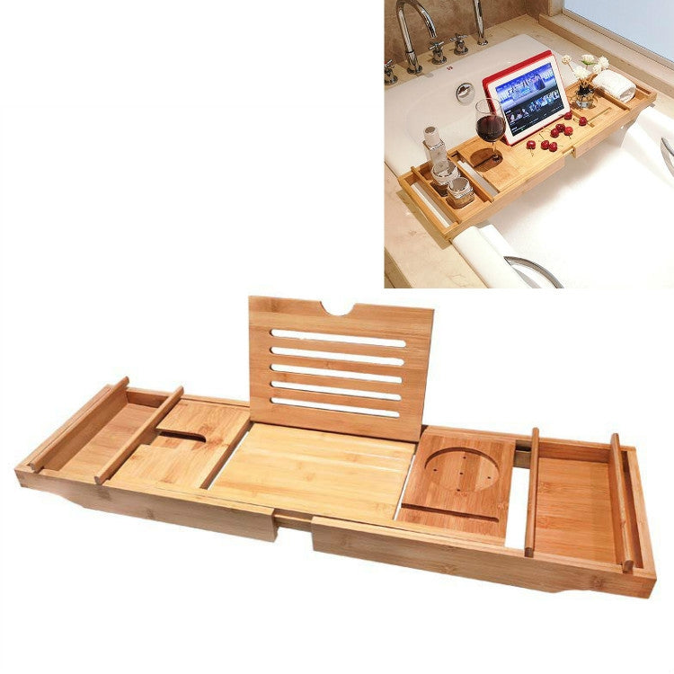 Bamboo wood bathtub shelf tray with phone/tablet holder and side slots