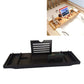 Black bathtub shelf tray with phone/tablet holder and recessed storage compartments