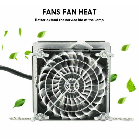 COB plant growth light cooling fan and vented metal housing