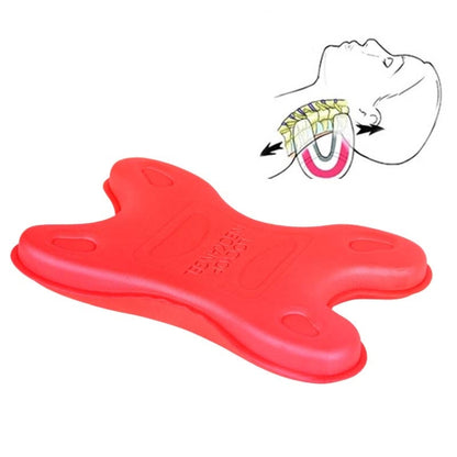 Red cervical spine neck stretching massager pillow with contoured U-shaped support