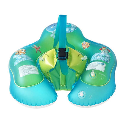 Inflatable baby swimming ring with cartoon sea animals and safety chest straps