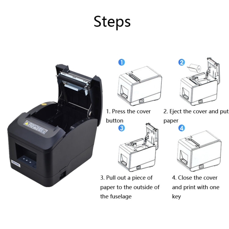 Xprinter XP-A160M Thermal Printer Catering Bill POS Cash Register Printer, UK Plug, US Plug, EU Plug