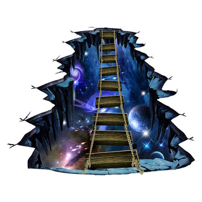 Galaxy-themed floor sticker with blue sci-fi bridge and starry space scene