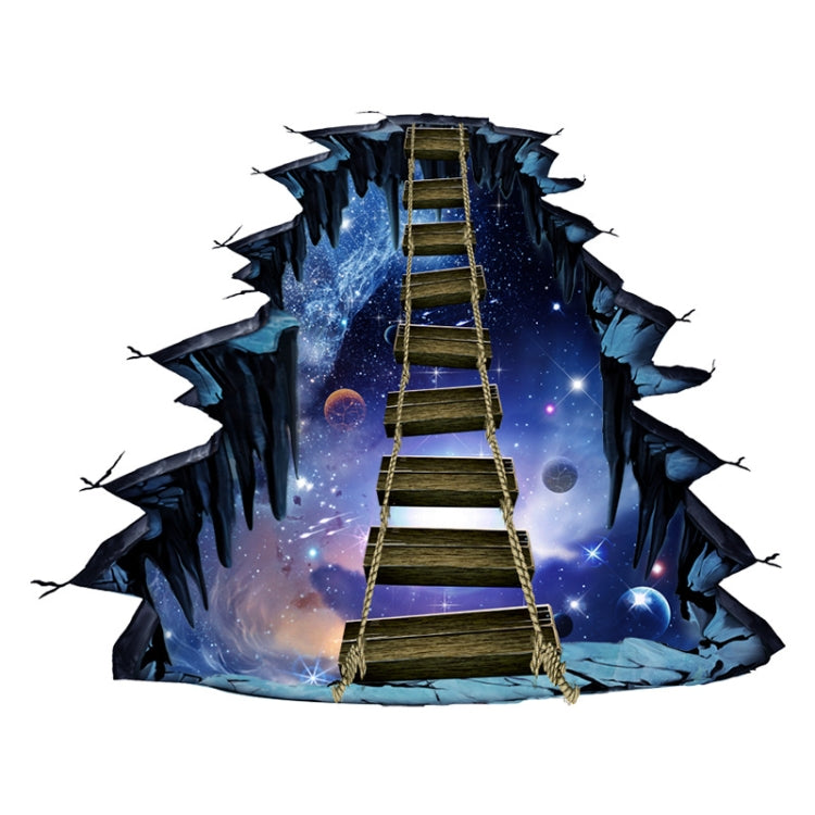 Starry night blue bridge floor sticker with glowing planets and lights