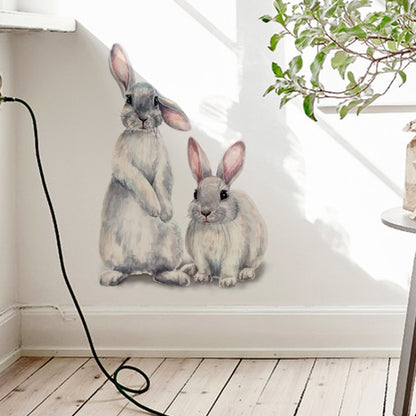Set of two rabbit wall stickers, gray-and-white bunnies sitting side by side