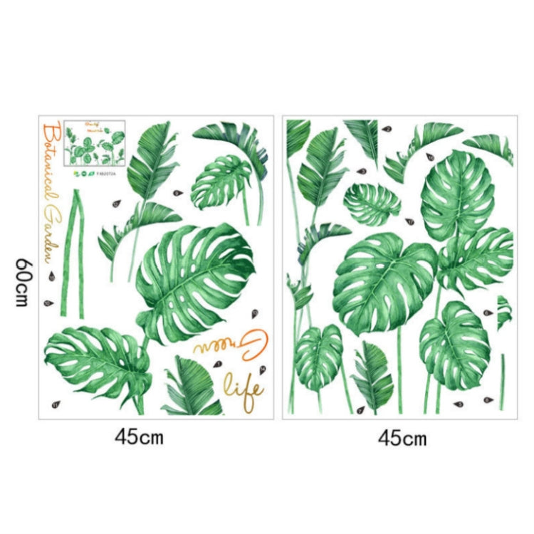 Self-adhesive green leaf wall sticker panels with tropical monstera and palm designs
