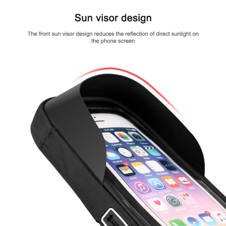 Black waterproof phone holder with front sun visor and clear touch-screen window