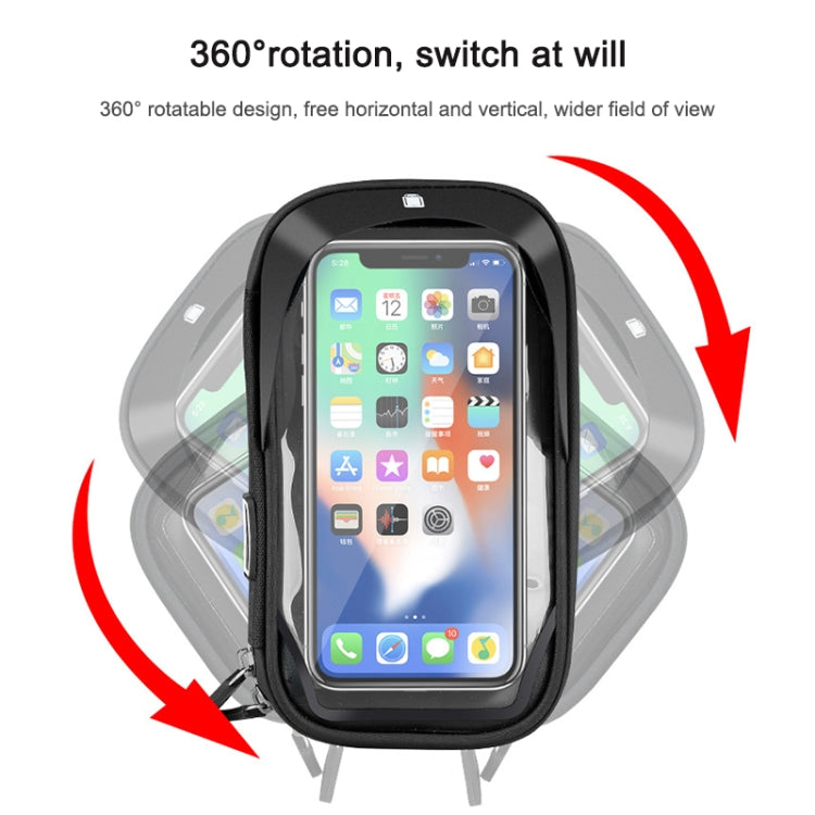 Black waterproof phone holder with 360° rotating mount and clear touch-screen window