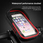 Black waterproof phone holder with red edge seal and clear touch-screen window