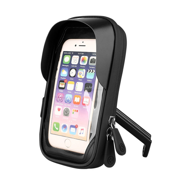 Black waterproof touch phone holder case with clear screen window and handlebar mount