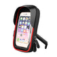 Red waterproof touch phone holder case with clear screen window and clamp handlebar mount