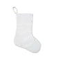 White fabric Christmas stocking with hanging loop, plain front.