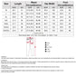 Five-point shorts size chart with length, waist, hip width, and foot circumference