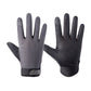 Gray and black full-finger cycling gloves with textured grip and touch-screen fingertips