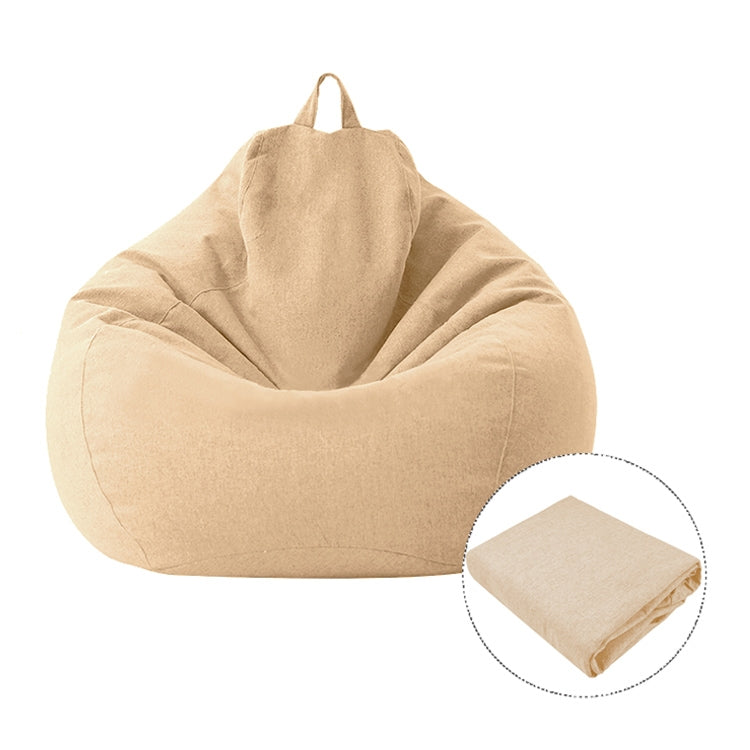 Beige fabric bean bag chair cover with carry handles and visible stitched seams