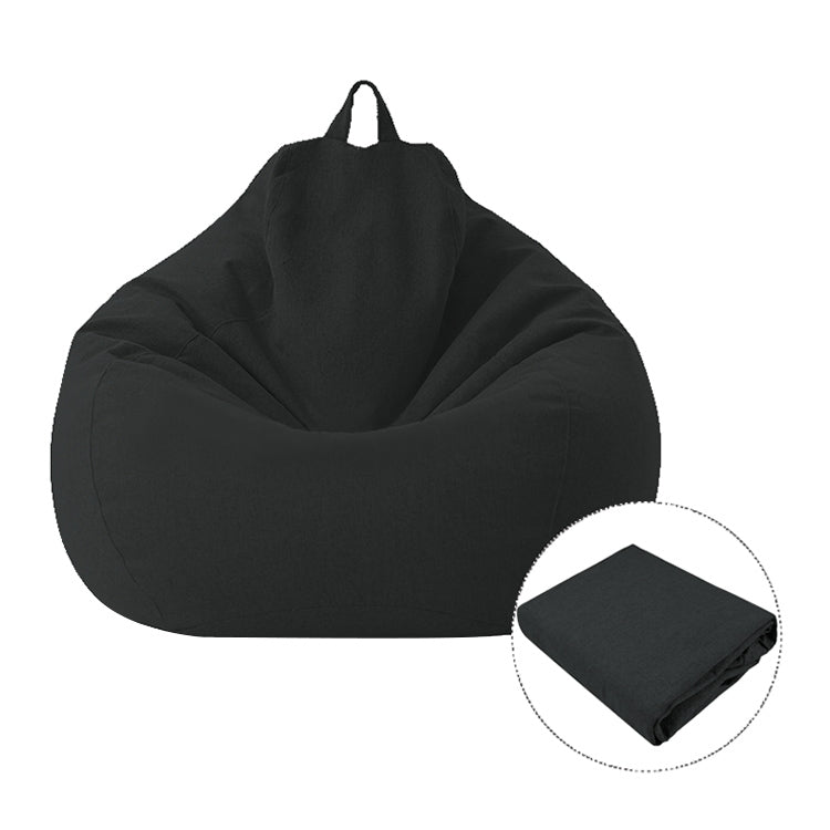 Black fabric bean bag chair cover with top handles and stitched seams