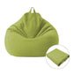 Green fabric bean bag chair cover with top handles and stitched seam lines