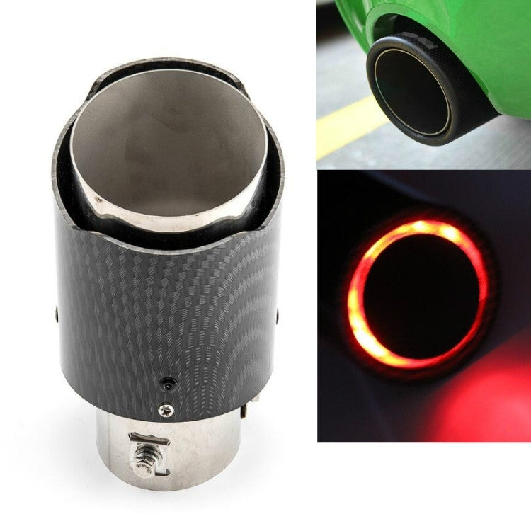 Carbon fiber exhaust tip with stainless end and red glowing LED ring (front view)
