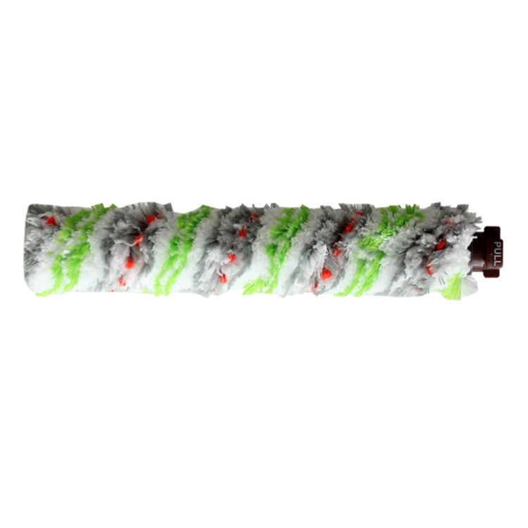 Gray and neon green vacuum brush roller with red bristle tufts and side combs