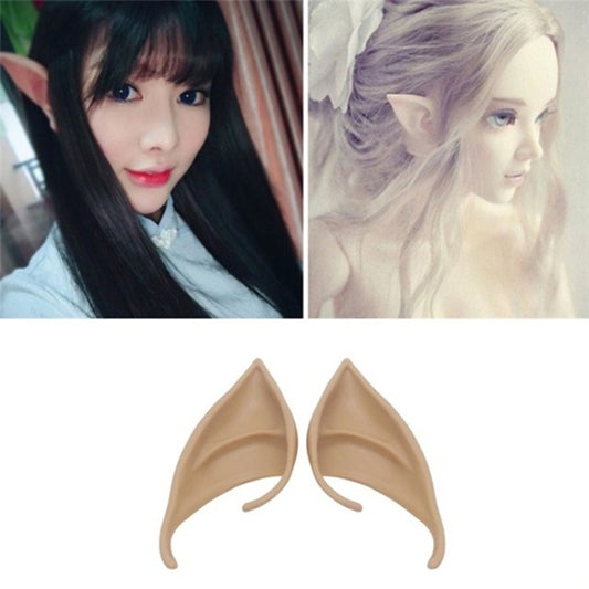 Pair of beige latex elf ears for cosplay, pointed with inner cutouts