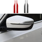 Carbon fiber rearview mirror sticker pair, red and black, curved vertical strips
