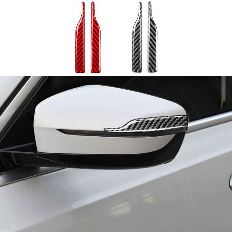 Carbon fiber rearview mirror sticker pair, red and black, curved vertical strips