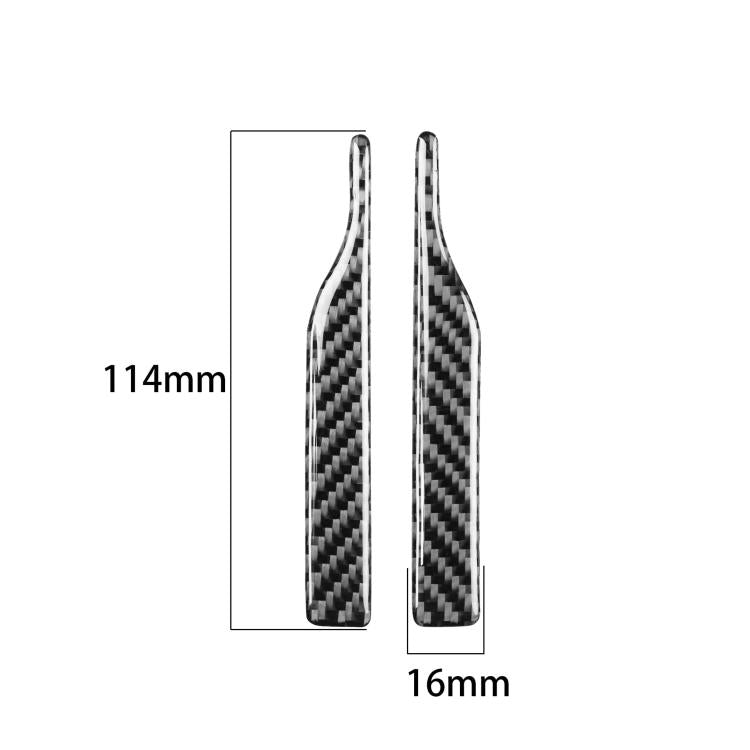 Carbon fiber rearview mirror sticker pair, black, 114mm x 16mm curved strips